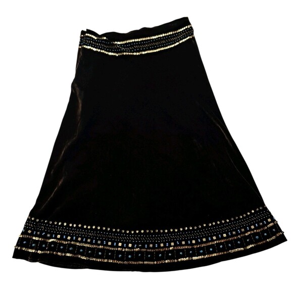 VTG Carole Little Skirt Womens 8 Brown Midi Velvet Beaded Whimsigoth Hippie Boho - Picture 2 of 12